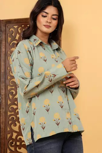 Olive cotton printed shirt