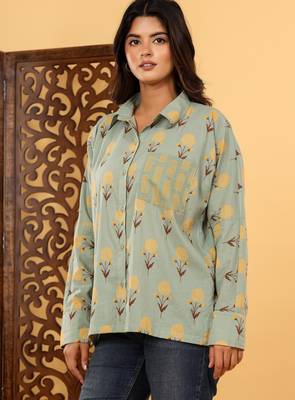 Olive cotton printed shirt 3