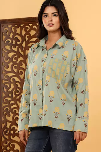 Olive cotton printed shirt
