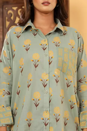 Olive cotton printed shirt