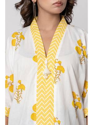 White & yellow summer printed cotton top 3