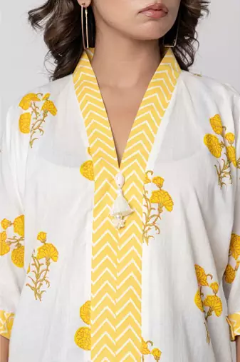 White & yellow summer printed cotton top