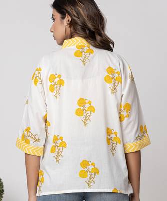 White & yellow summer printed cotton top 4
