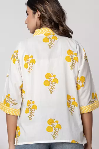 White & yellow summer printed cotton top