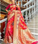 Pink orange zari woven silk blend saree