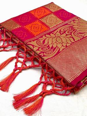 Pink orange zari woven silk blend saree 2