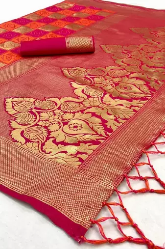 Pink orange zari woven silk blend saree