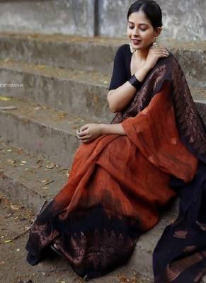 Rustic brown traditional silk blend saree 1