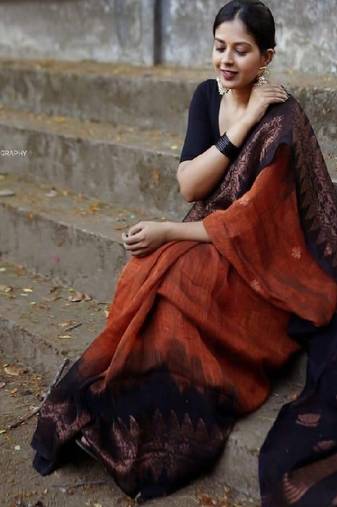 Rustic brown traditional silk blend saree