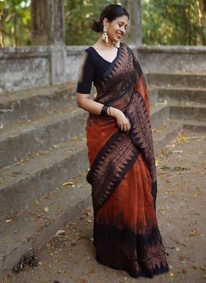 Rustic brown traditional silk blend saree 2