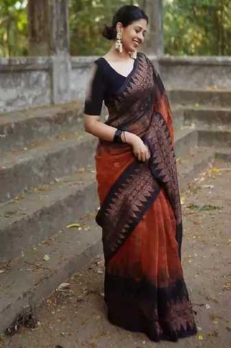 Rustic brown traditional silk blend saree
