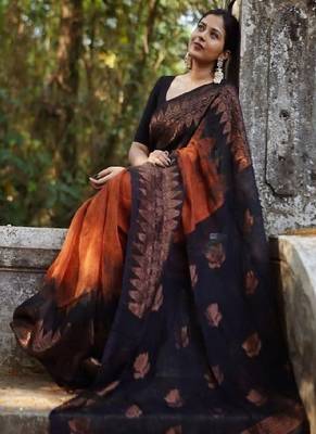 Rustic brown traditional silk blend saree 4