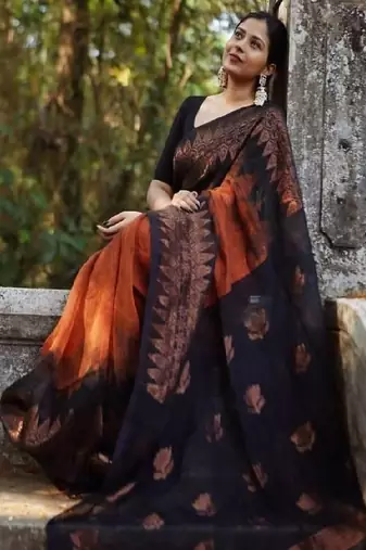 Rustic brown traditional silk blend saree