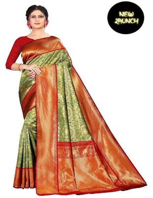Rama green zari woven silk blend saree 1