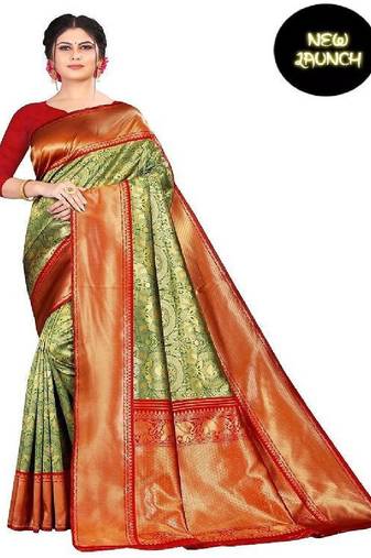 Rama green zari woven silk blend saree