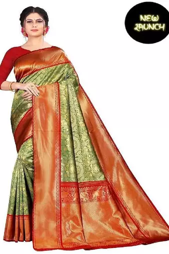 Rama green zari woven silk blend saree