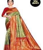Rama green zari woven silk blend saree