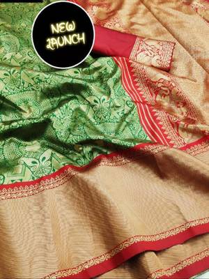 Rama green zari woven silk blend saree 3