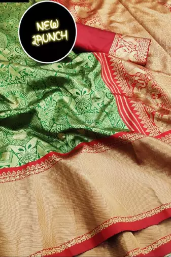 Rama green zari woven silk blend saree
