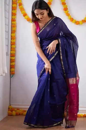 Royal blue festive silk blend saree