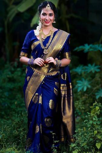 Royal blue zari woven silk blend saree