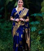 Royal blue zari woven silk blend saree