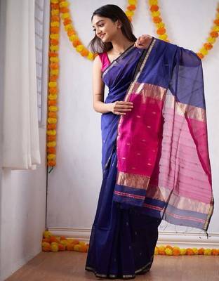 Royal blue festive silk blend saree 2