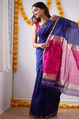 Royal blue festive silk blend saree