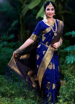 Royal blue zari woven silk blend saree 2