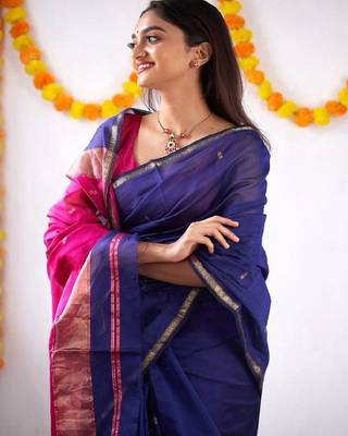Royal blue festive silk blend saree 3
