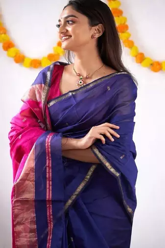 Royal blue festive silk blend saree