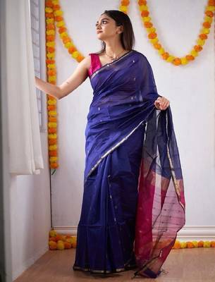 Royal blue festive silk blend saree 4