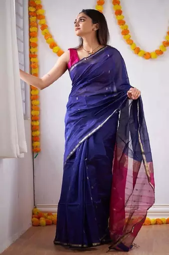 Royal blue festive silk blend saree