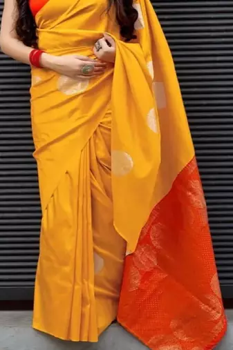 Mustard yellow printed casual silk blend saree