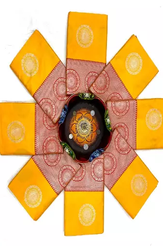 Mustard yellow printed casual silk blend saree