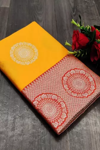 Mustard yellow printed casual silk blend saree
