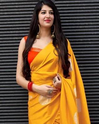 Mustard yellow printed casual silk blend saree 5