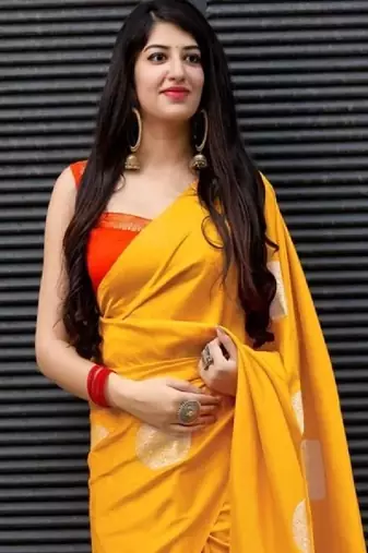 Mustard yellow printed casual silk blend saree