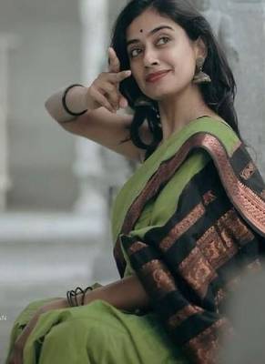 Elegant olive green traditional silk blend saree 2
