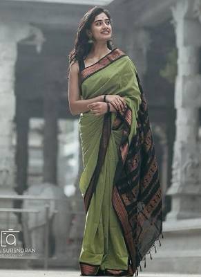 Elegant olive green traditional silk blend saree 3