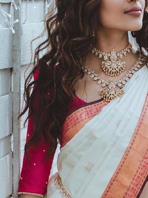 White pink traditional silk blend saree 4