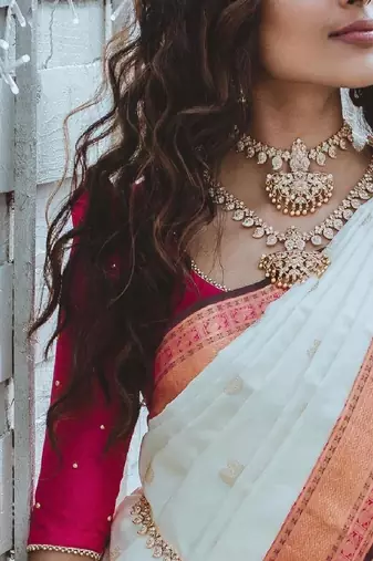 White pink traditional silk blend saree