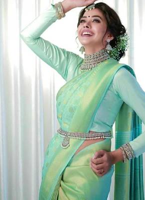 Mint green elegant woven silk blend saree 1