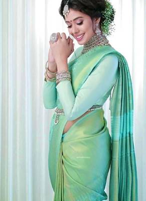 Mint green elegant woven silk blend saree 3