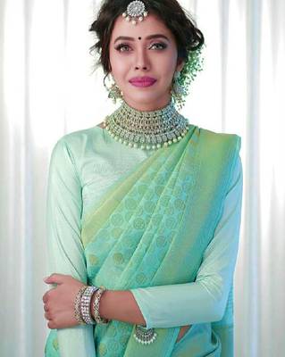 Mint green elegant woven silk blend saree 5