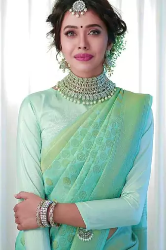 Mint green elegant woven silk blend saree