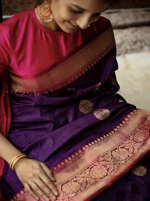 Purple zari border traditional silk blend saree 3
