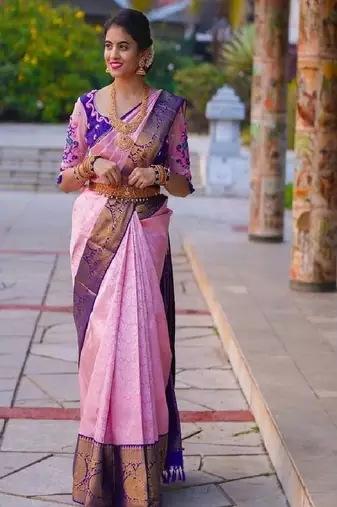 Elegant pink purple silk blend saree
