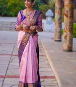 Elegant pink purple silk blend saree