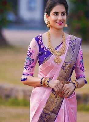 Elegant pink purple silk blend saree 3